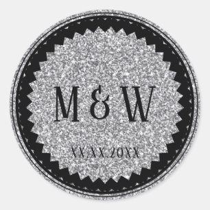 Wedding Party Silver Glitzer Classic Runder Aufkleber