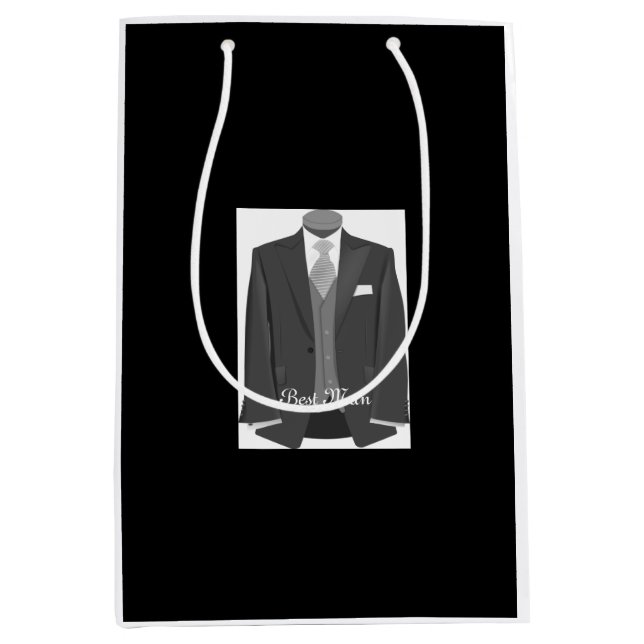 Wedding Party Tuxedo Trauzeuge Black Gift Bag Mittlere Geschenktüte (Vorderseite)