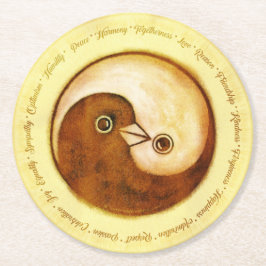 WEDDING PARTY UNTERSETZER. Gold YinYang Tauben Runder Pappuntersetzer