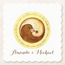WEDDING PARTY UNTERSETZER. Gold YinYang Tauben Untersetzer