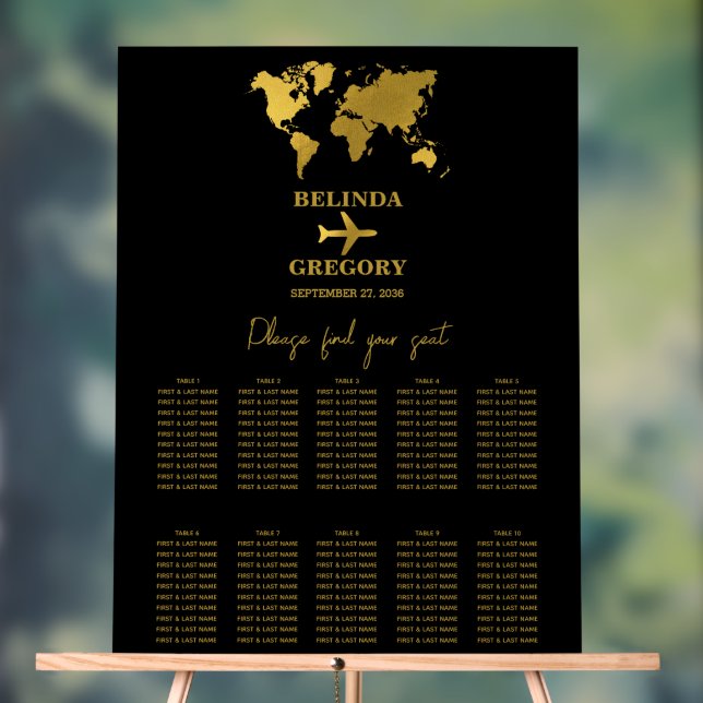 Wedding Passport Black Gold Seating Chart Acrylschild (Neutral)