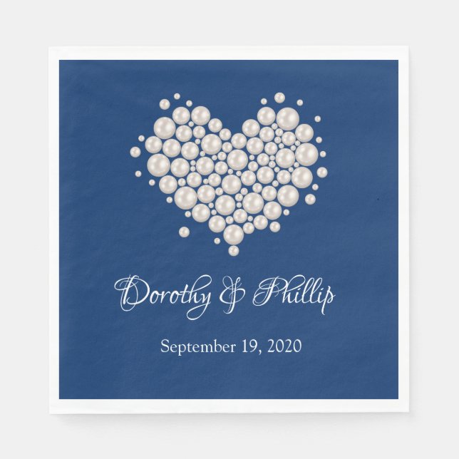 Wedding Pearl Heart Paper Napkins Serviette (Vorderseite)