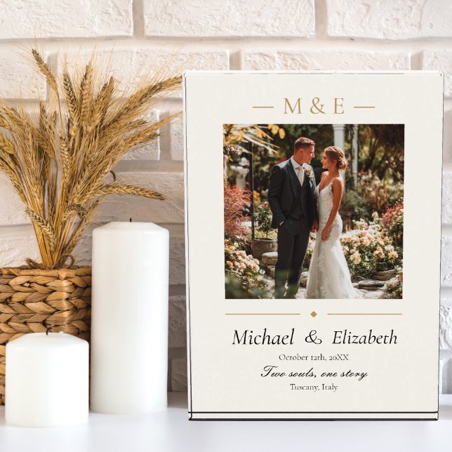 Wedding Photo Elegant Ivory Gold Modern Custom Fotoblock (Von Creator hochgeladen)
