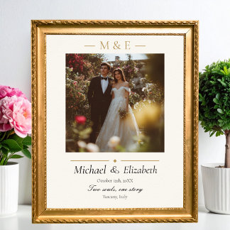 Wedding Photo Elegant Ivory Gold Modern Custom Poster