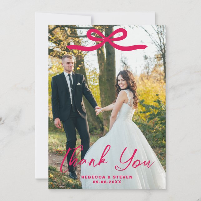 Wedding Photo Guest Appreciation Pink Bow Dankeskarte (Vorderseite)