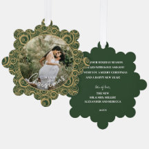 Wedding Photo on Gold Swirl Green Christmas