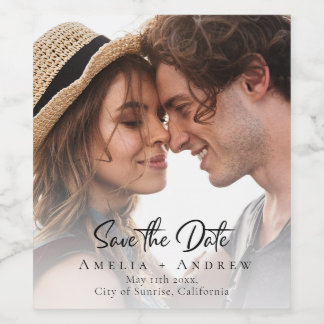 Wedding Photo Save the Date Minimalist Wine Label Weinetikett