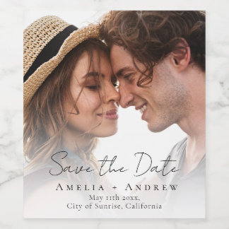 Wedding Photo Save the Date Minimalist Wine Label Weinetikett