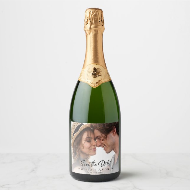 Wedding Photo Save the Date Sparkling Wine Label (Vorderseite)