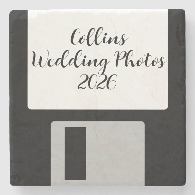 Wedding Photos Stone Coaster | Retro Floppy Disk Steinuntersetzer (Vorderseite)