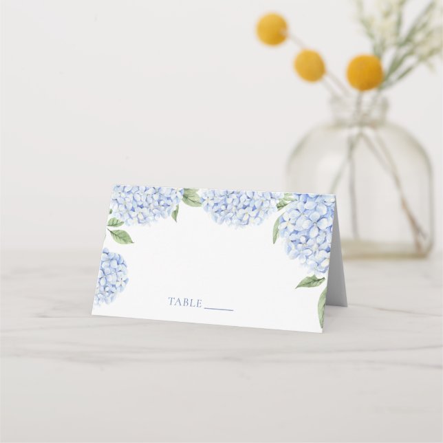 Wedding Place Cards, Blue Hydrangea Border Classic Platzkarte (Vorderseite)