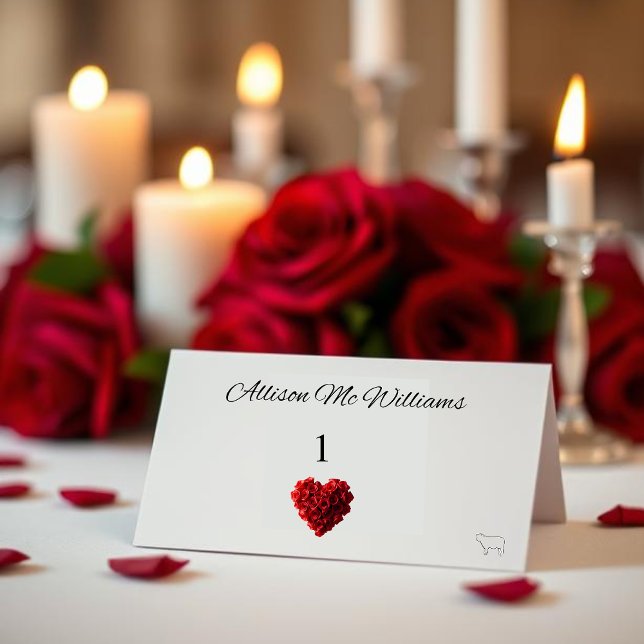 Wedding Place Cards Meat Icon-Red Roses Tischnummer (Wedding Place cards--Heart Shaped Red Roses Table Number with Meat Icon)