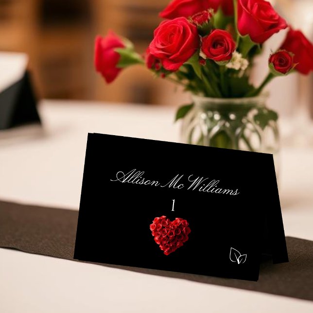 Wedding Place Cards Vegan Icon-Red Roses Tischnummer (Wedding Place Cards Vegetarian Icon-Red Roses)