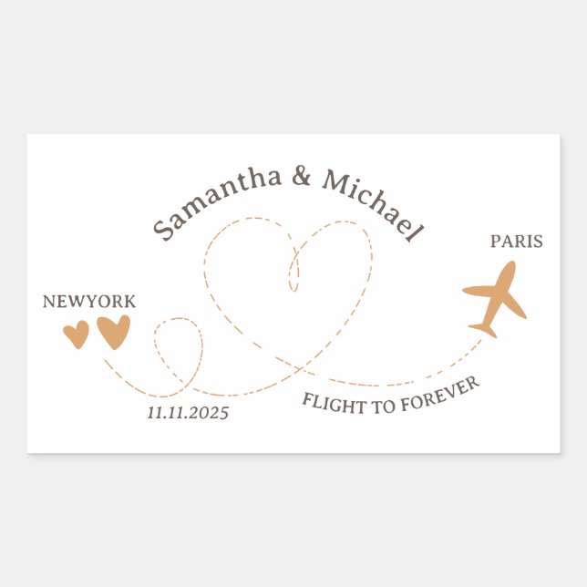 Wedding Plane Flight Travel Lover Rechteckiger Aufkleber (Vorderseite)