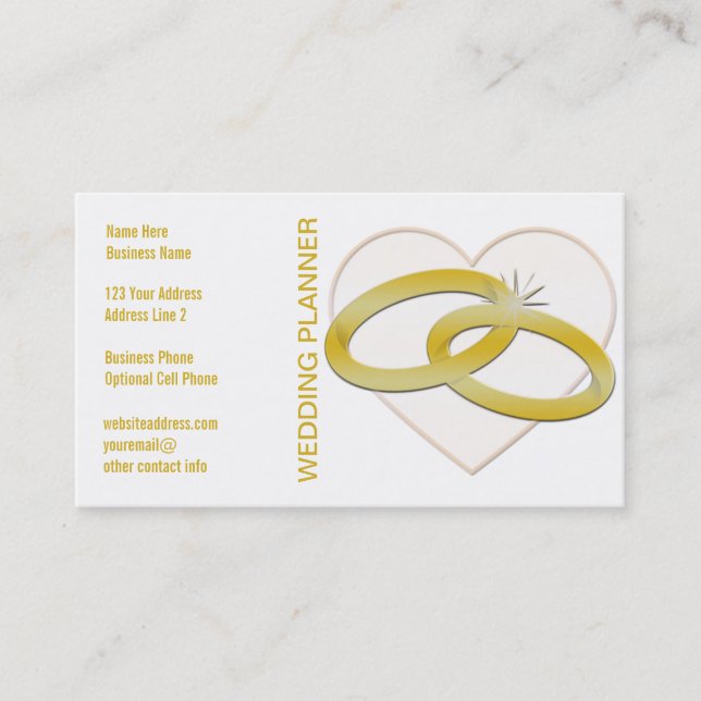 Wedding Planer des GoldEhering-Herz-| Braut Visitenkarte (Vorderseite)