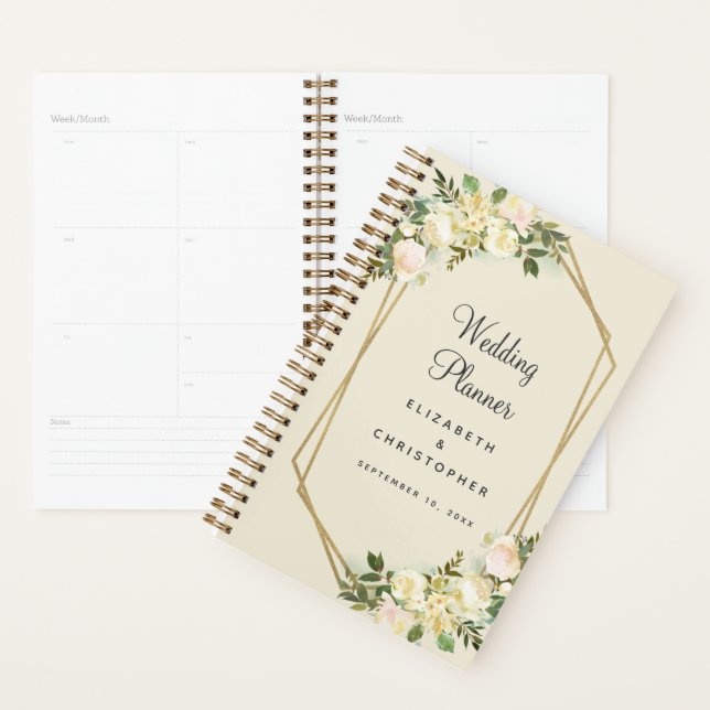 Wedding planner Elegant Chic Aquarelle Gold Frame (Devant avec enveloppe)