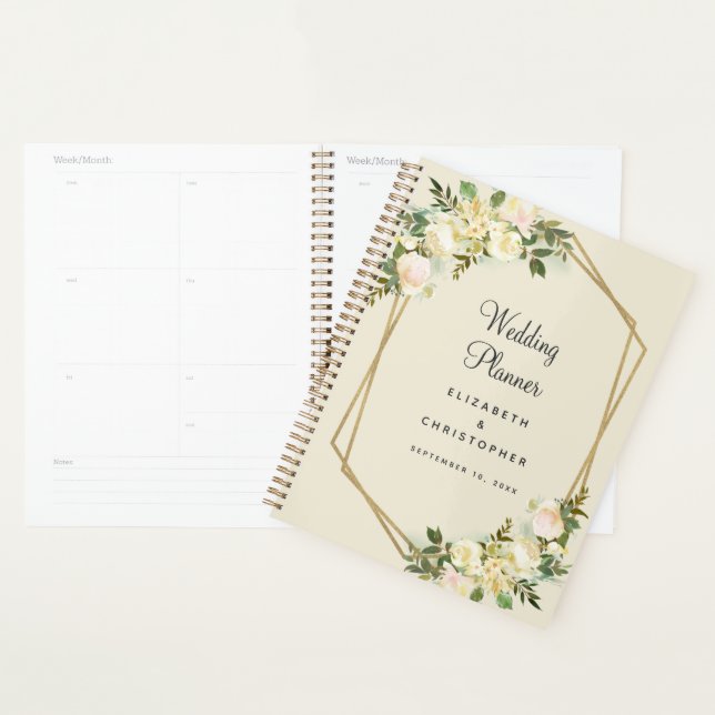 Wedding planner Elegant Chic Aquarelle Gold Frame (Devant avec enveloppe)