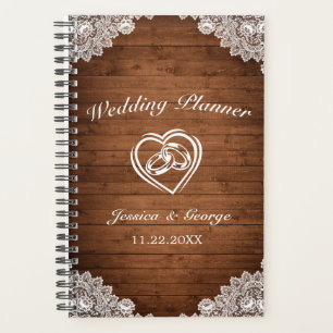 Wedding planner en bois rustique et dentelle blanc