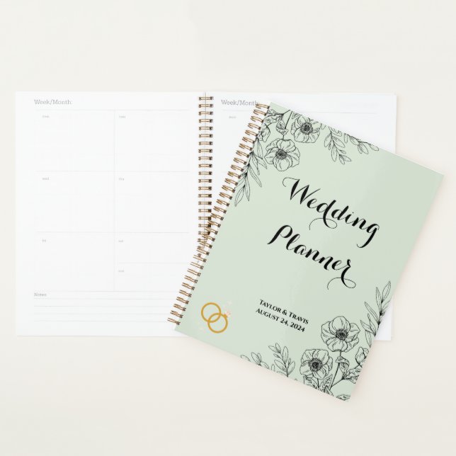 WEDDING PLANNER FLORAL VERT CLAIR (Devant avec enveloppe)