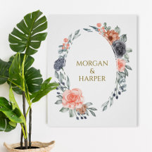 Wedding Poster With Soft Peach & Blue Flowers