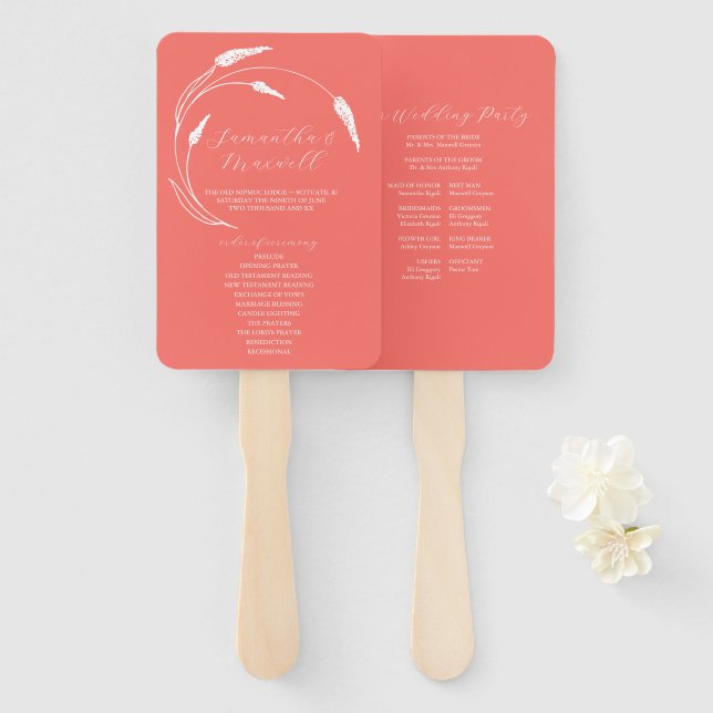 Wedding Program Fan Peach Line Art Fächer (Vorne und Hinten)