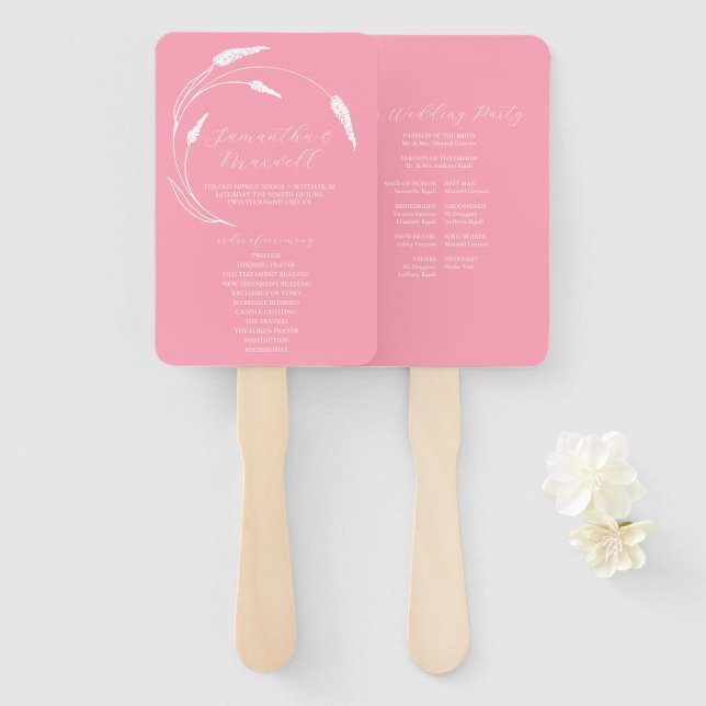 Wedding Program Fan Pink Line Art Fächer (Vorne und Hinten)