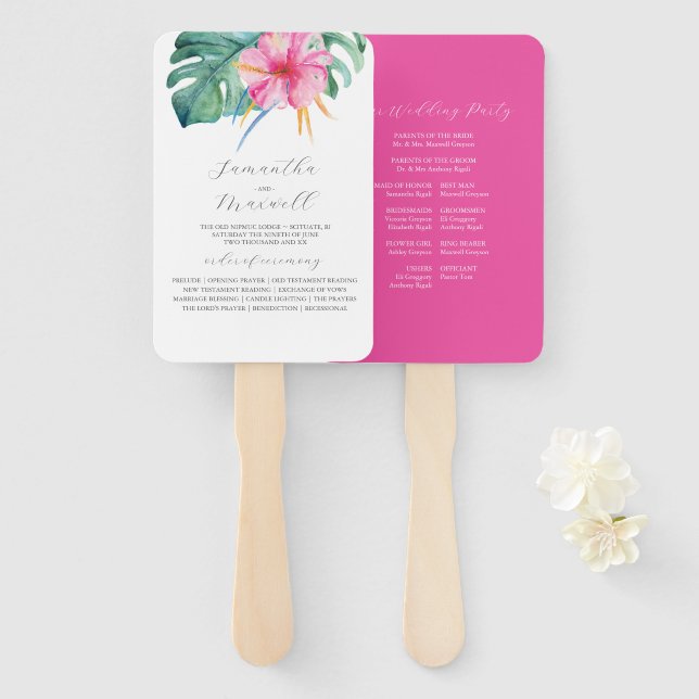 Wedding Program Template Fans Pink Flower Fächer (Vorne und Hinten)