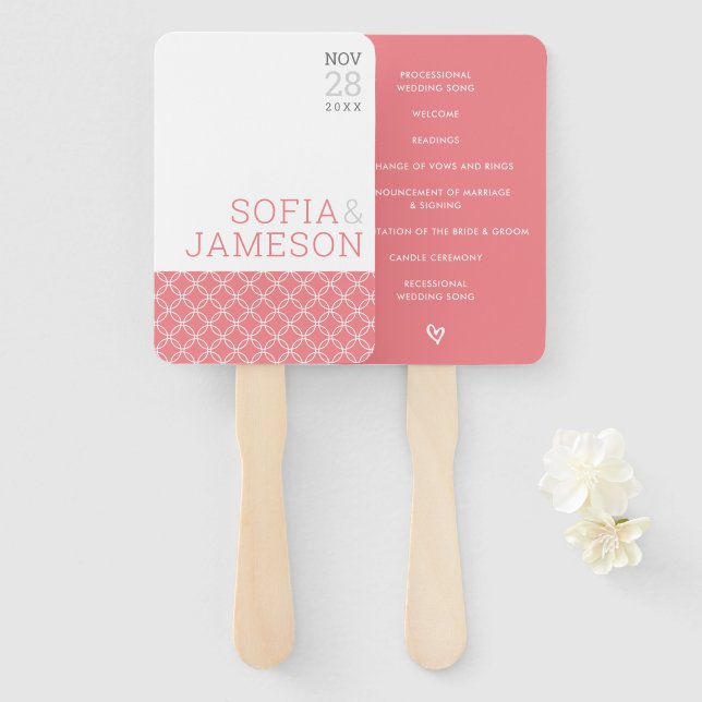 WEDDING-PROGRAMM, einfach, modern und korallenrosa Fächer (Vorne und Hinten)