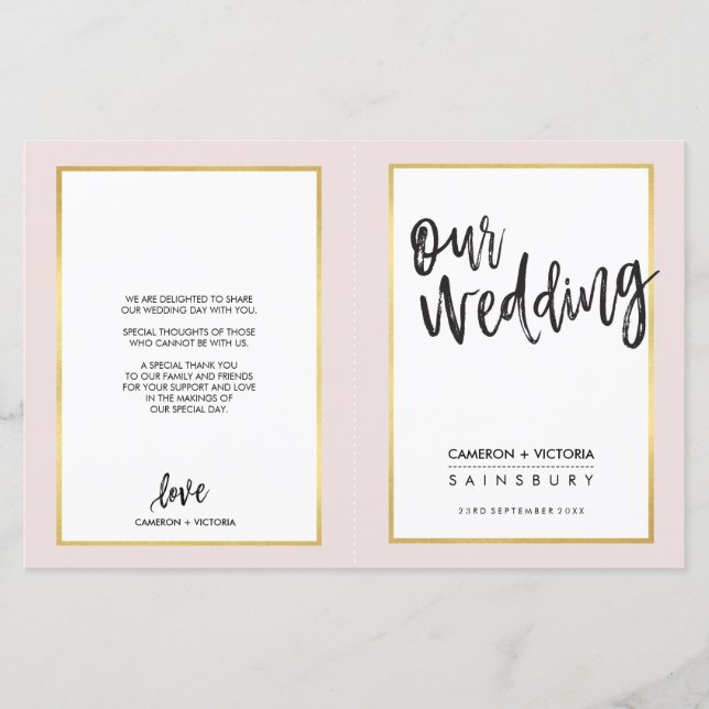 WEDDING-PROGRAMM mit gebürstetem Goldrahmen rosa (Vorderseite)