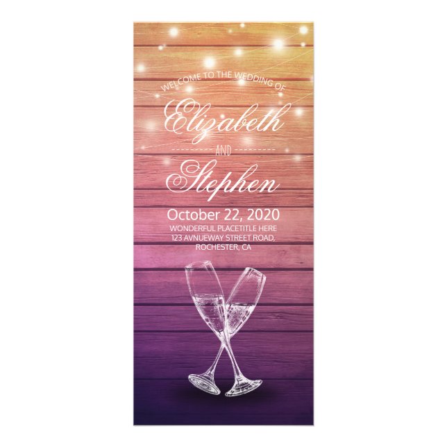 Wedding Programs Card Champagne Glass Wood Light Werbekarte (Vorne)