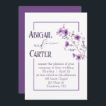 Wedding Purple Floral Frame On White Einladung<br><div class="desc">Purple thin border with purple flowering branch on a white background.
All text is editable.</div>