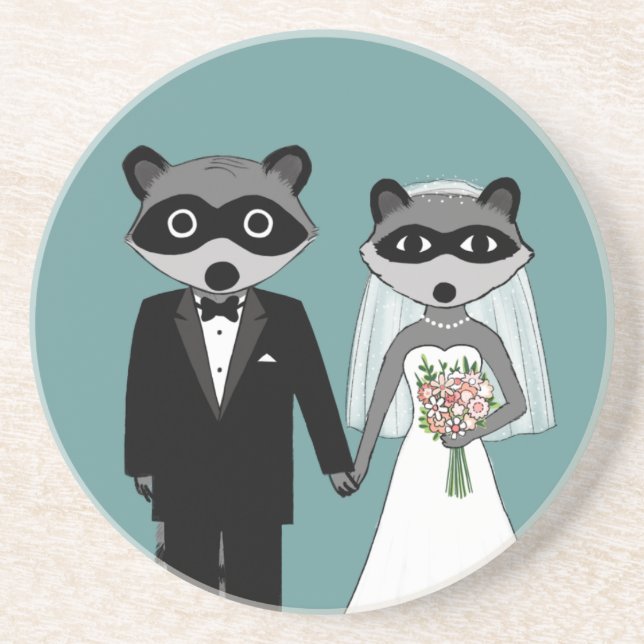Wedding Raccoons - niedliche Braut und Bräutigam Sandstein Untersetzer (Vorne)