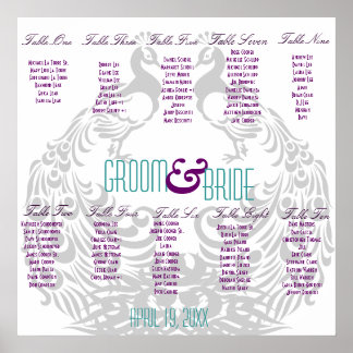 Wedding Reception Seating Chart - Peacock Themed Poster