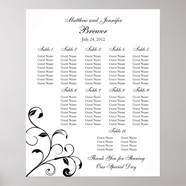 Wedding Reception Seating Chart - Standard Sizes Poster (Vorne)