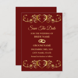 Wedding Red Golden Geometric Pattern Elegant Save The Date
