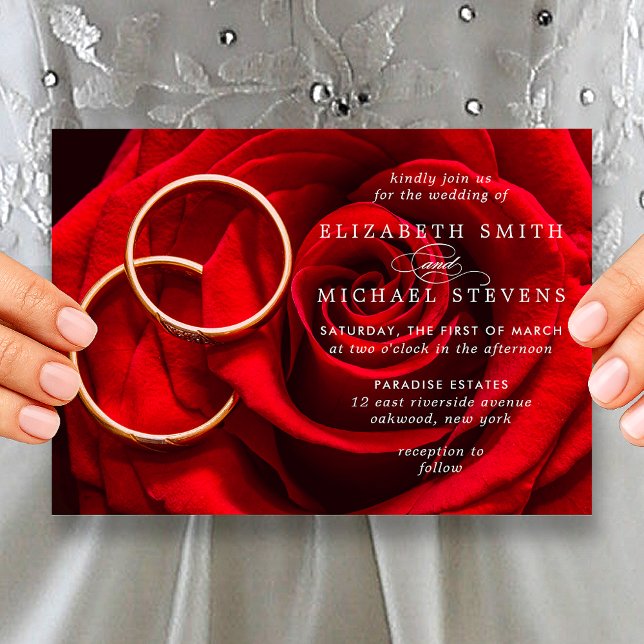 Wedding Red Rose Gold Rings Wedding Invitation (Wedding Red Rose Gold Rings Wedding Invitation)