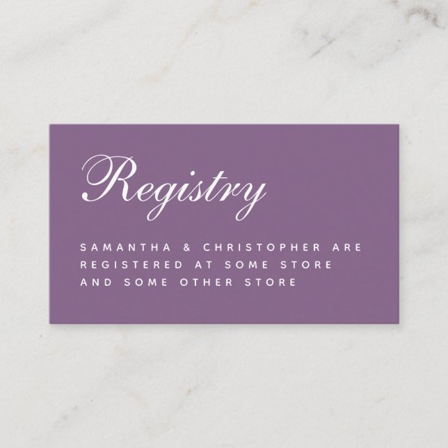 Wedding Registry Dusty Lila einfaches Skript Begleitkarte (Vorderseite)