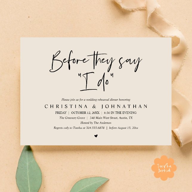 Wedding Rehearsal Dinner, Before They Say "I Do" Einladung (Wedding Rehearsal Dinner, Before They Say "I Do" Invitation Card in Black and Cream)