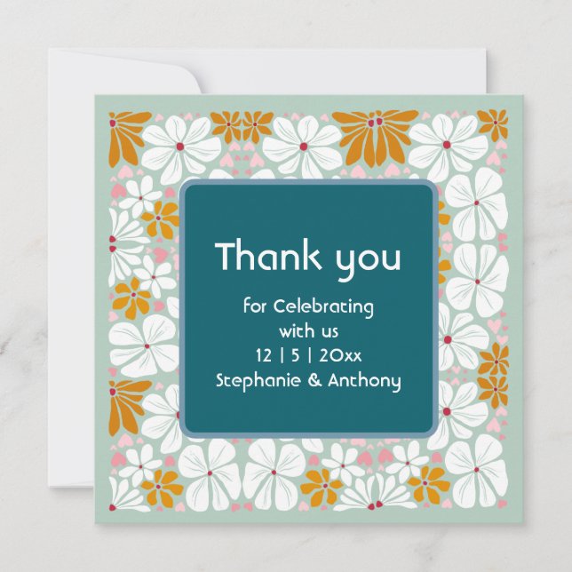 Wedding Retro Blume Groovy 70er Boho vielen Dank (Vorderseite)