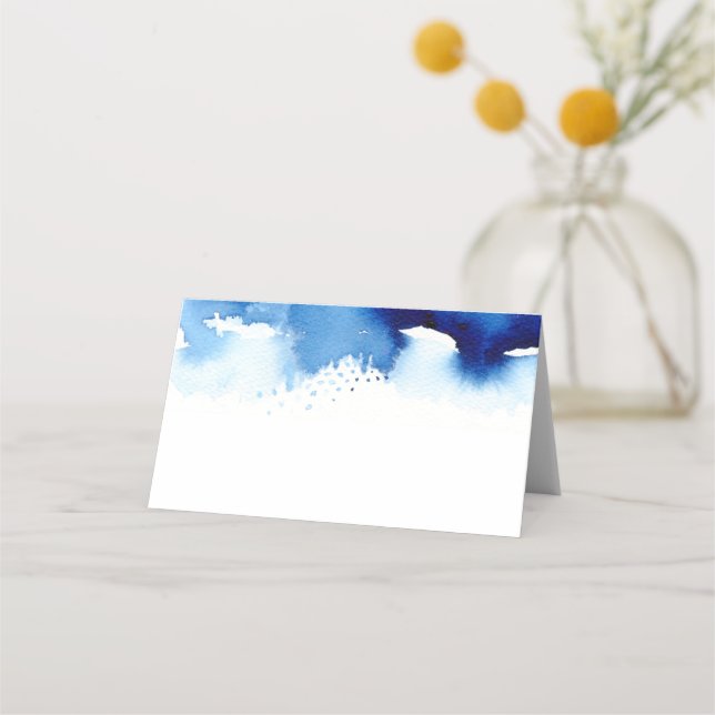 WEDDING REZEPTION Stilvolle Aquarellblau Platzkarte (Vorderseite)
