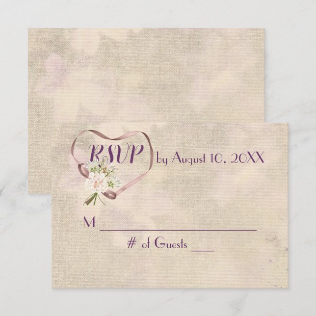 Wedding Ribbon Heart UAWG RSVP Karte (Vorne/Hinten)