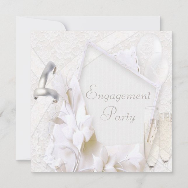 Wedding Rings & Champagne Brillen Engagement Party Einladung (Vorderseite)