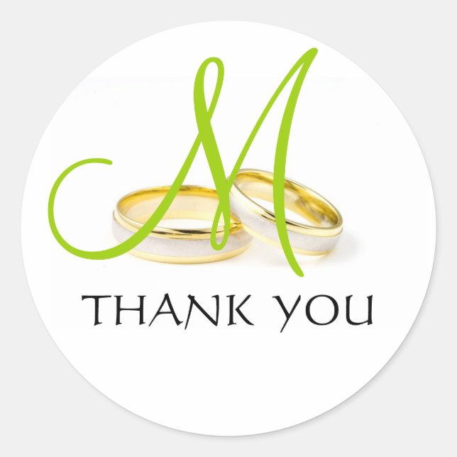 Wedding Rings Monogram Vielen Dank Stickers Green (Vorderseite)