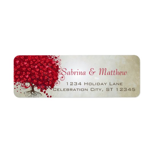 Wedding rote Herz-Blatt-Baum-Rücksendeadresse