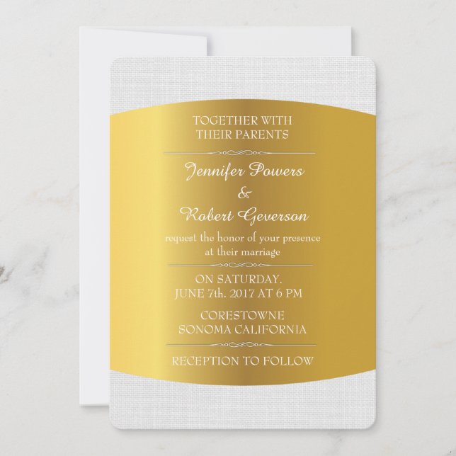 Wedding Royal Einladung Minimalism White Linen (Vorderseite)