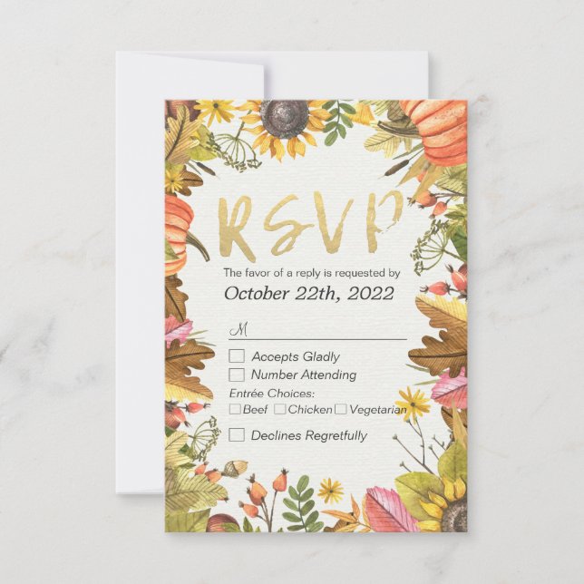 Wedding RSVP Antwort Autumn Maple Fall Leaf Pumpki (Vorderseite)