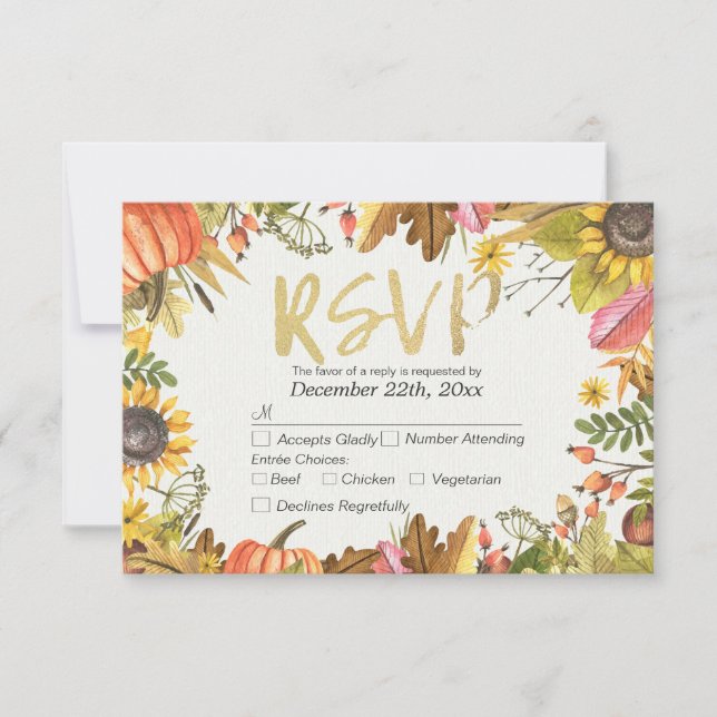 Wedding RSVP Antwort Autumn Maple Fall Leaf Pumpki (Vorderseite)