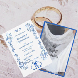 Wedding RSVP Card Blue Sapphire Bells Scrollwork 