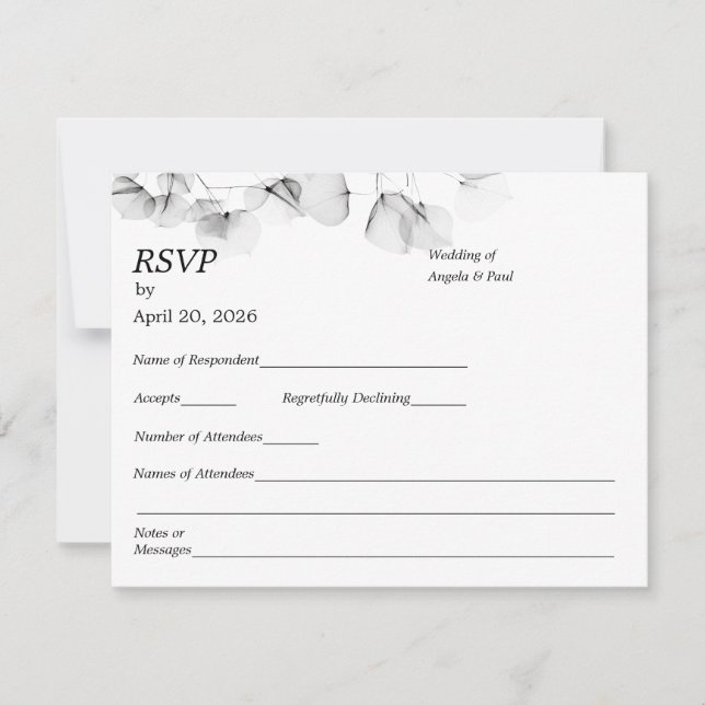 Wedding RSVP Card Soft Leaf Leaves  (Devant)