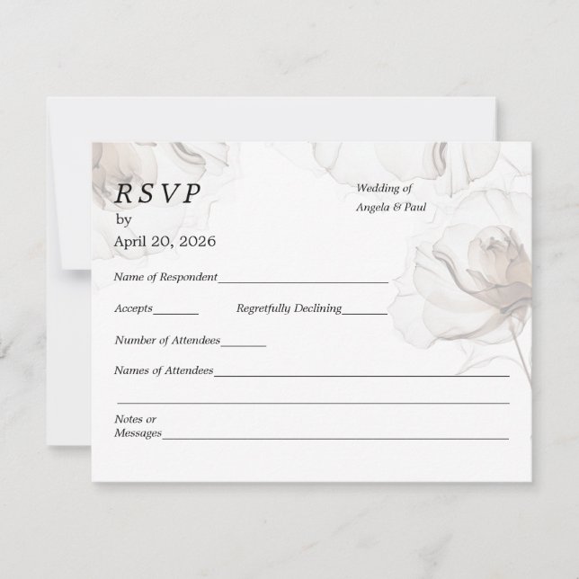 Wedding RSVP Card Soft Rose Flowers Karte (Vorderseite)